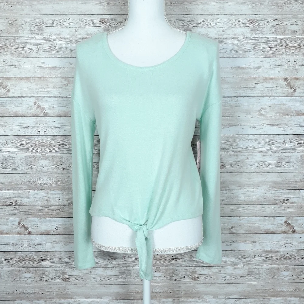 Crave Fame Tie Front Top M Lattice Back Mint Green 905 - Picture 2 of 7